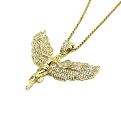 Arms Wide Open Angel Pendant in Sterling Silver or 18k Gold Over Silver with CZs