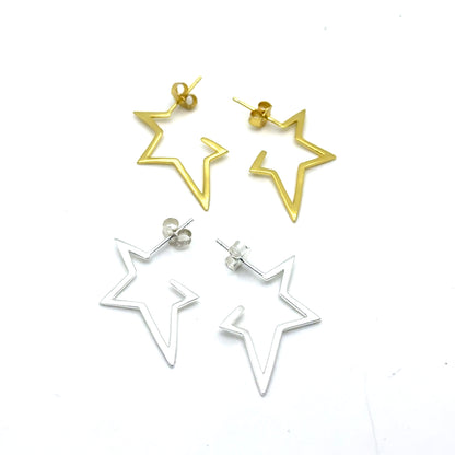 Star Profile Post Earrings in Sterling Silver or 18k Gold Over Silver