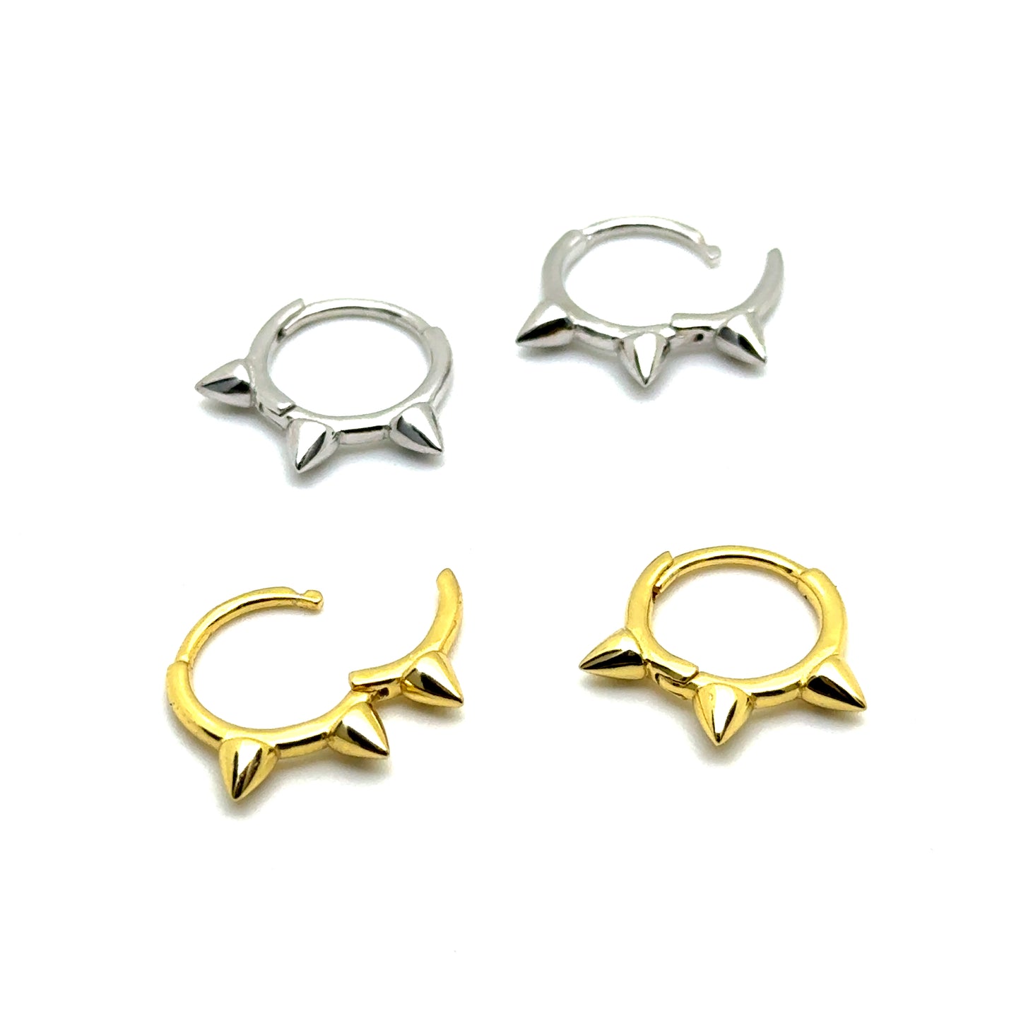 Small Spiked Huggies in Sterling Silver or 18k Gold Over Silver